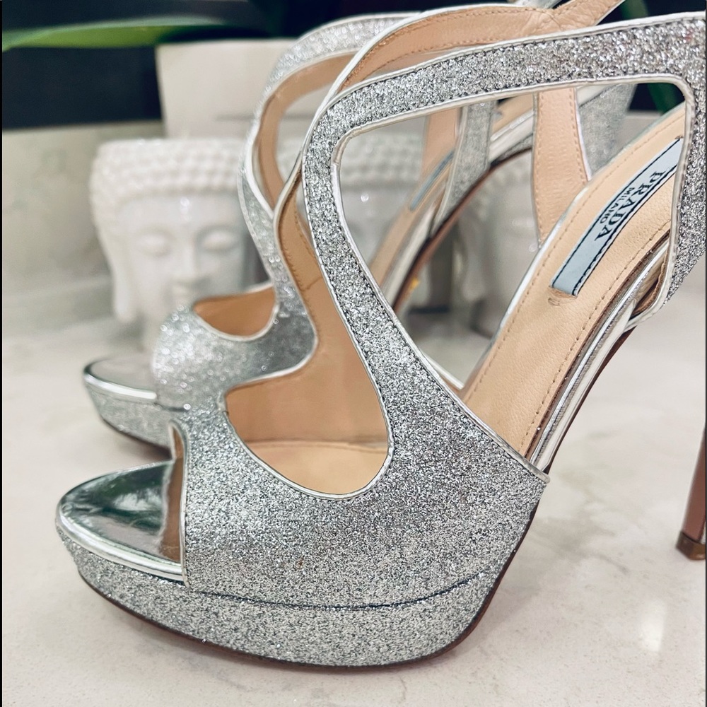 PRADA SILVER GLITTER STRAP PLATFORM SHOES - Picture 7 of 13